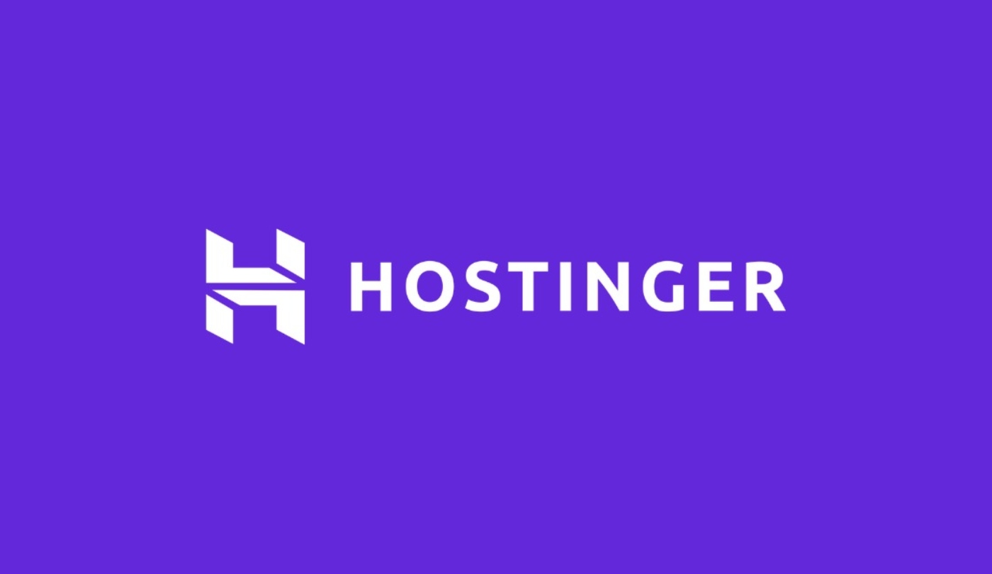 Purple background with white writing that says Hostinger in the middle