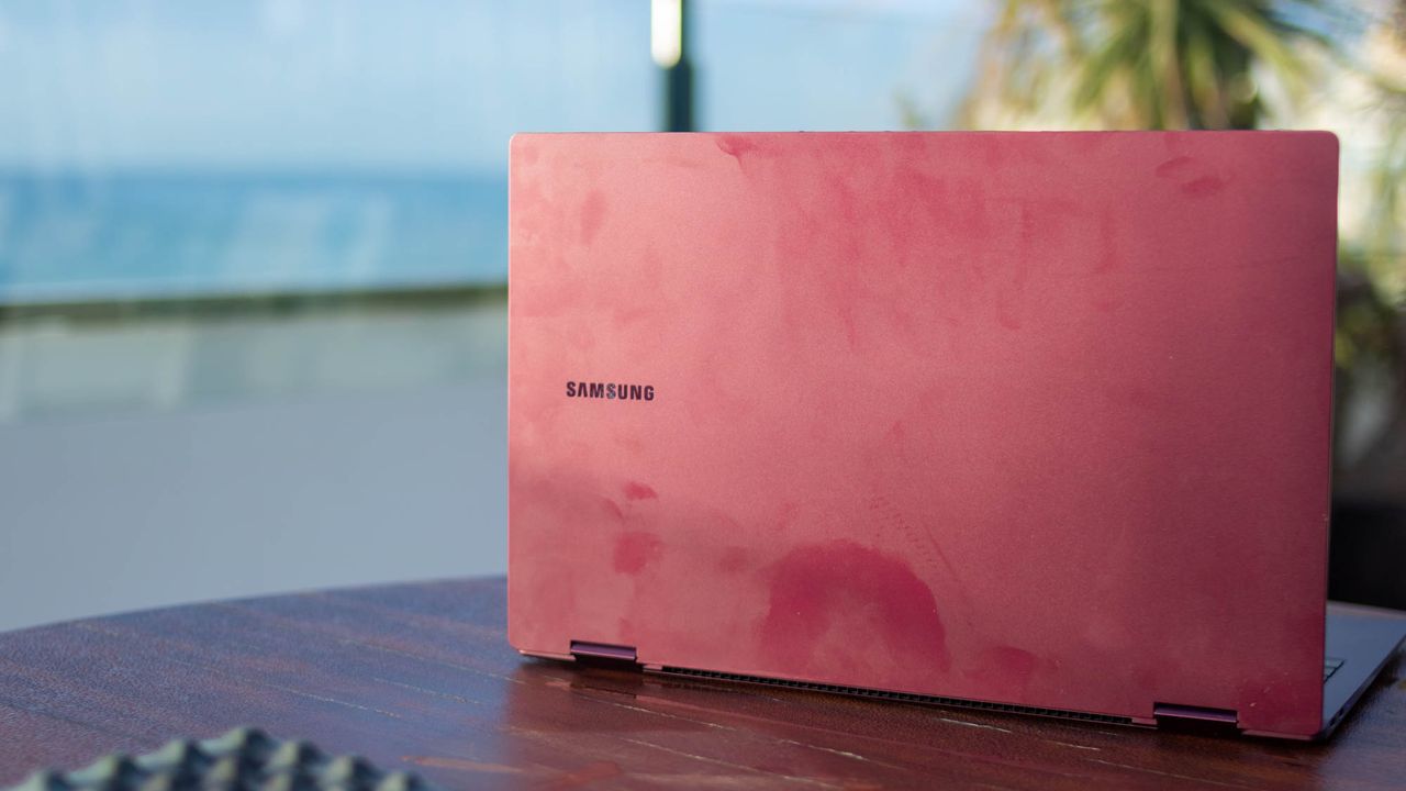 A photograph of the Samsung Galaxy Book2 Pro 360 on a table