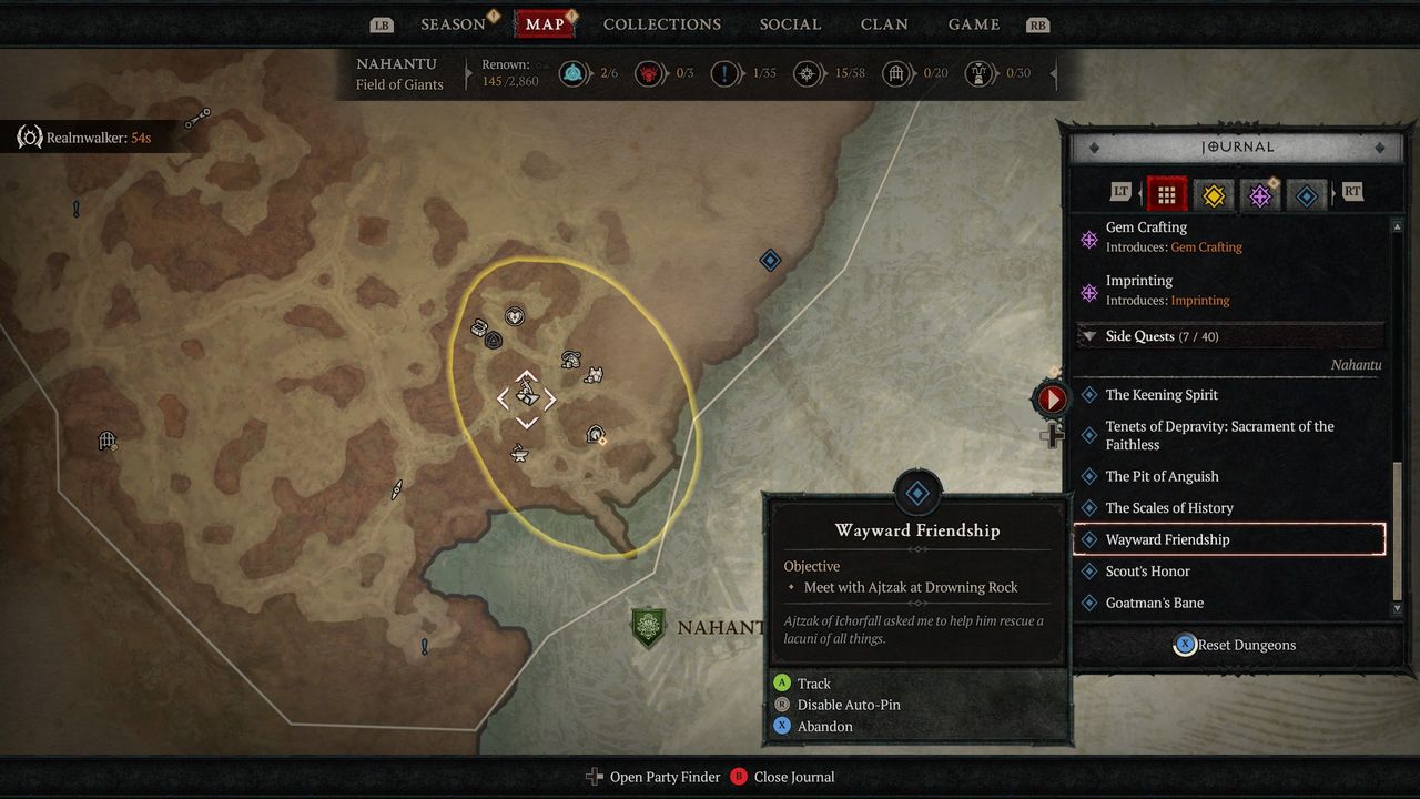 Diablo 4 Wayward Friendship quest marker