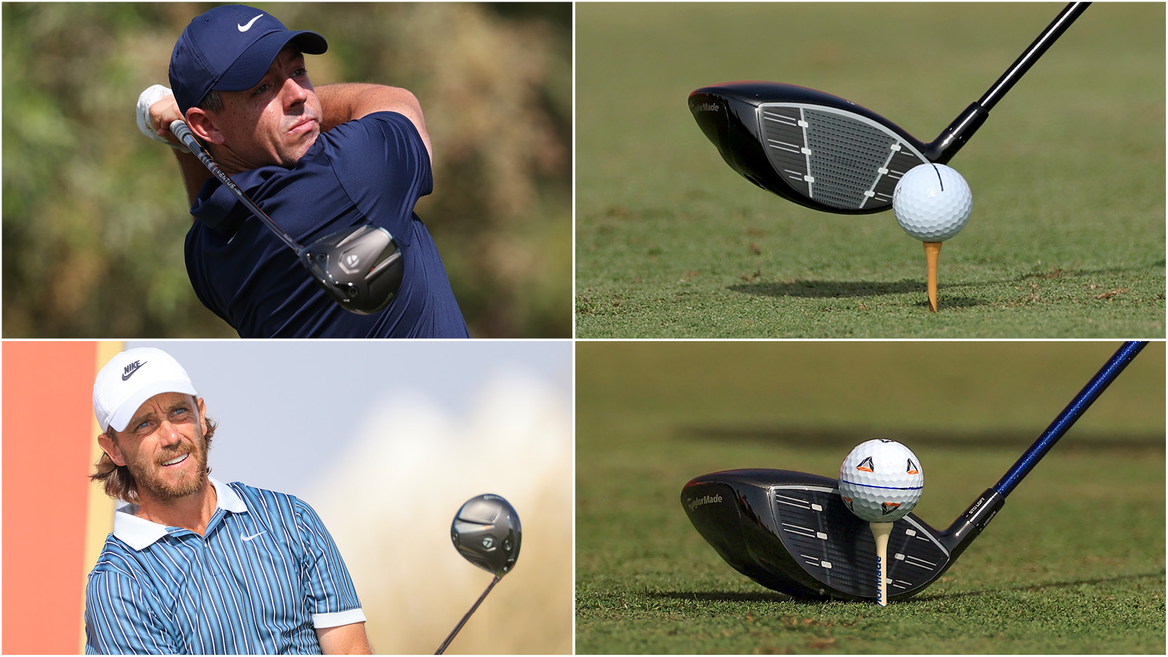 Rory McIlroy and Tommy Fleetwood hit drivers, with close ups of them