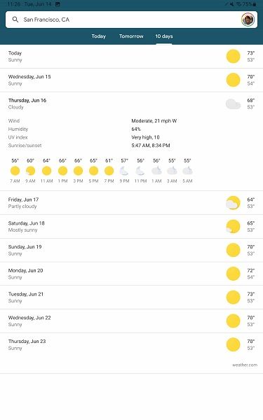 Google Weather App on Tablets