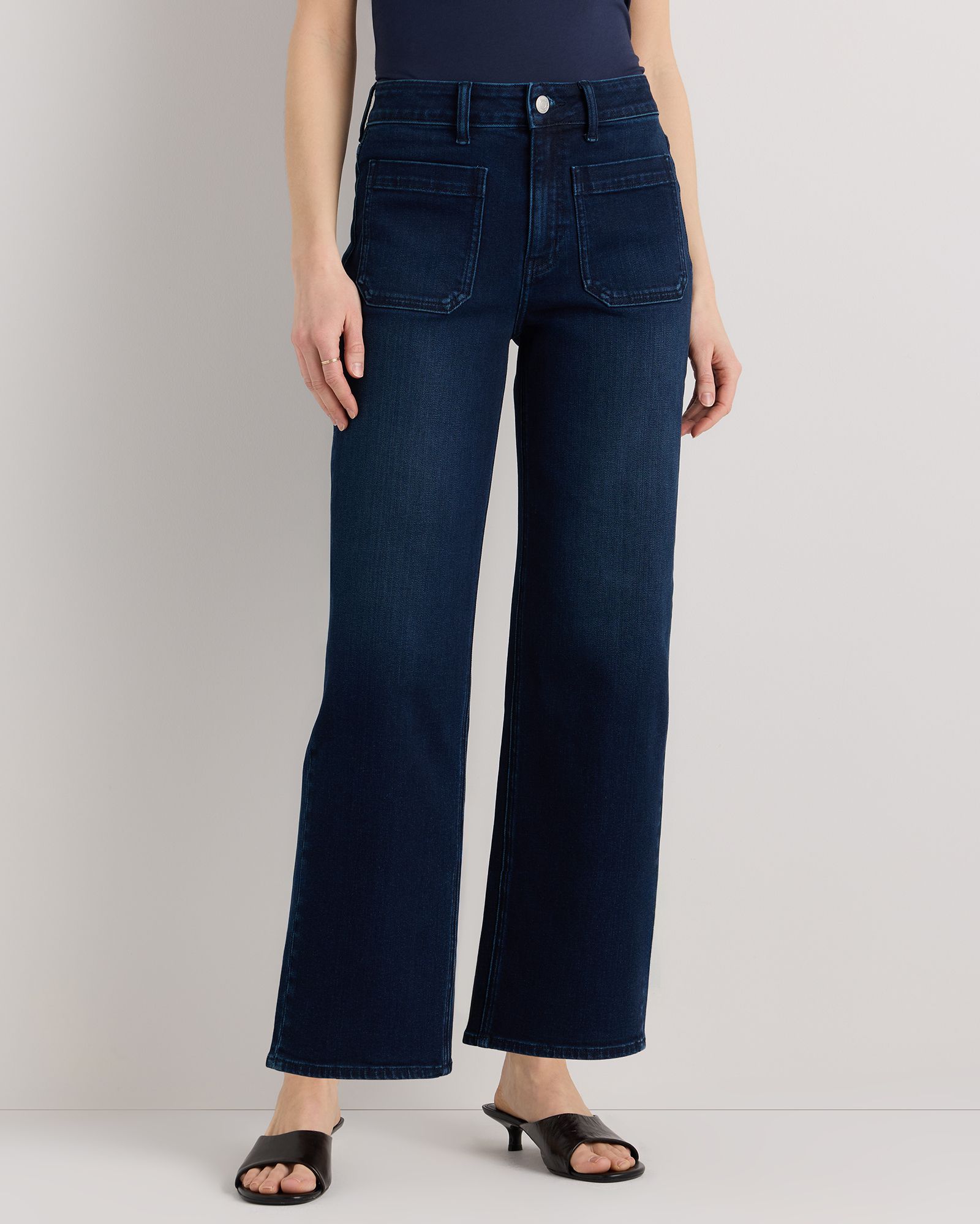 Bella Stretch Patch Pocket Wide Leg Jeans in Deep Sea Blue