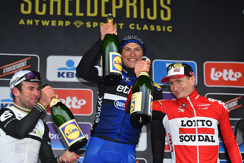 Mark Cavendish, Marcel Kittel and Andre Greipe on the Scheldeprijs podium