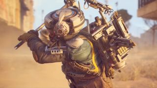 Arc Raiders raider swinging a hammer at an Arc