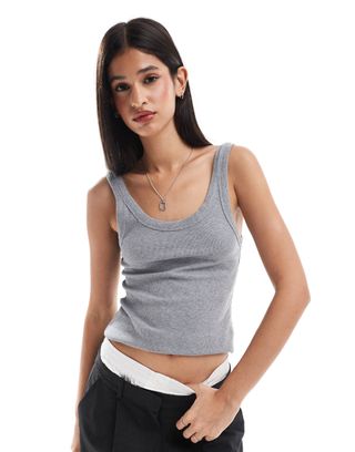 
Other Stories Ribbed Jersey Vest Top With Scoop in Grey Melange