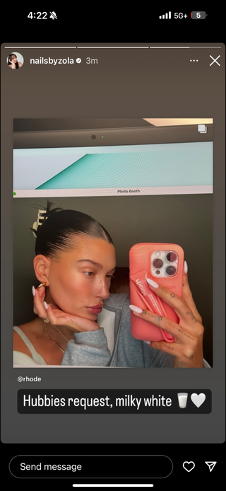 hailey bieber milky white manicure trend