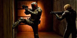 Dredd kicking in door