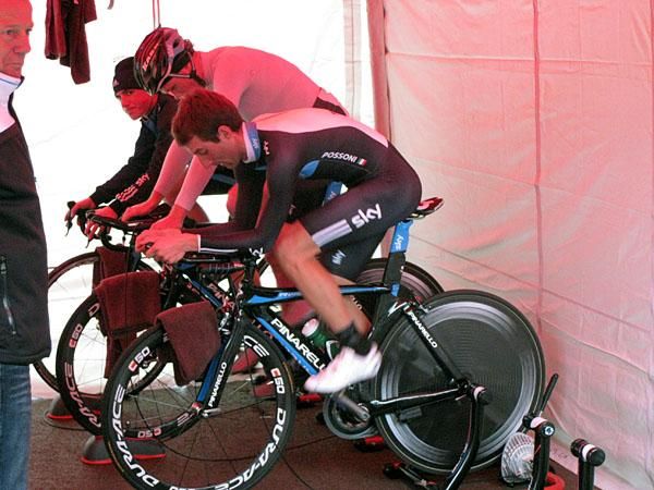 Morris Possoni warms up for the time trial ride.