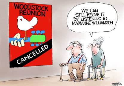 Editorial Cartoon Woodstock 50 Canceled Marianne Williamson