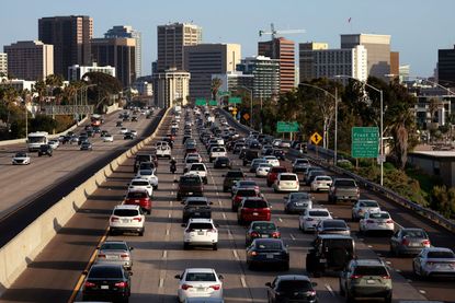 Drivers sit in traffic on southbound Interstate 5 during the afternoon commute heading into downtown San Diego