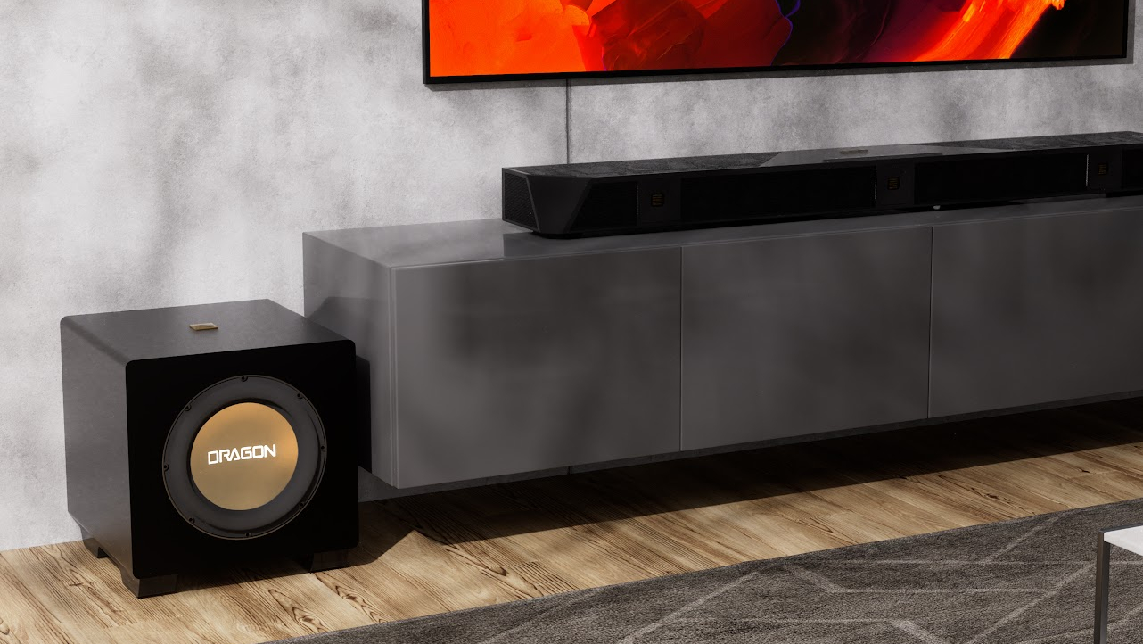 Nakamichi subwoofer in a living room