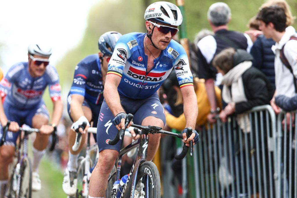 Belgian Yves Lampaert of Soudal Quick-Step pictured in action during the men's elite race of the 'Paris-Roubaix' cycling event, 260,0km from Compiegne to Roubaix, France on Sunday 07 April 2024. BELGA PHOTO DAVID PINTENS (Photo by DAVID PINTENS / BELGA MAG / Belga via AFP)