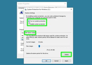 how to use system restore in Windows 10 - turn on system protection