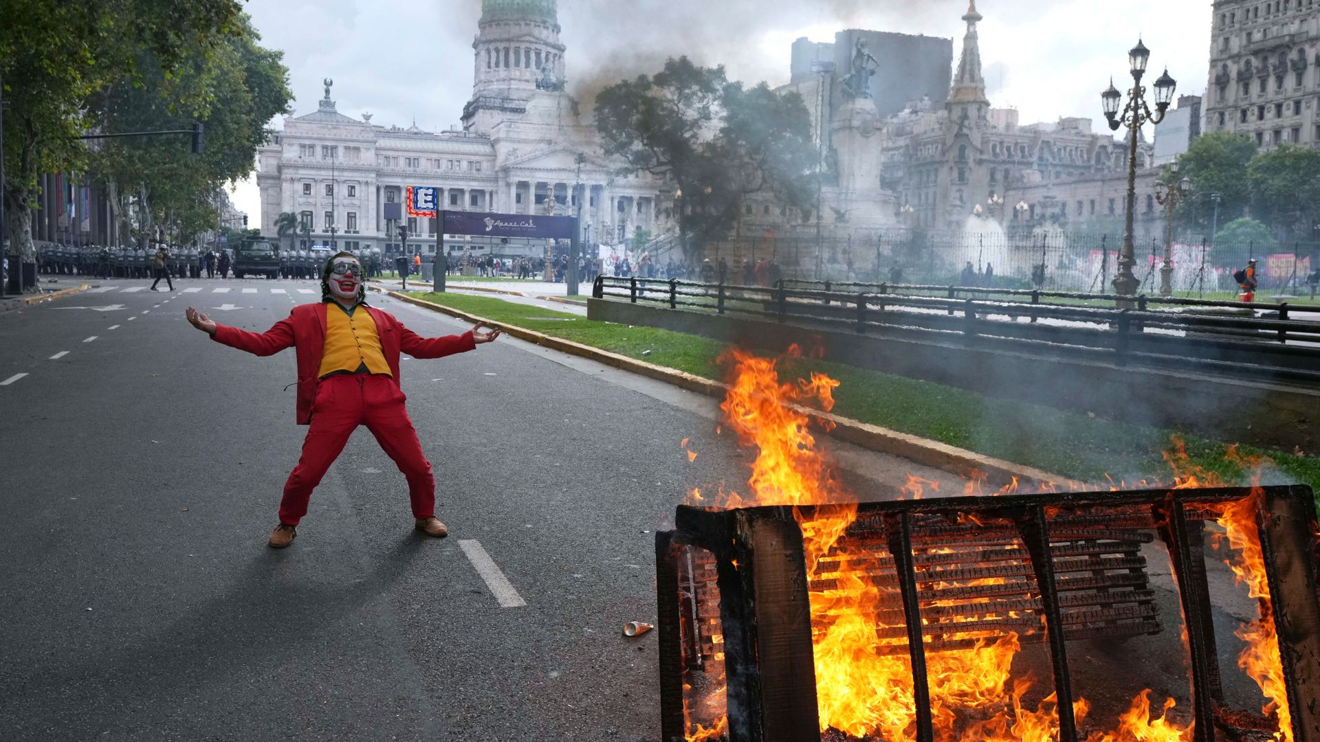 
                                A protester dressed as The Joker during a demonstration in Buenos Aires, Argentina
                            