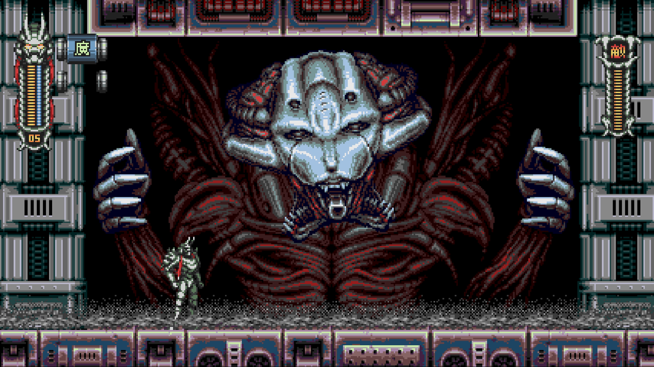 An image of 16-bit style action platformer Vengeful Guardian: Moonrider