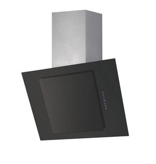 Angled Chimney Cooker Hood Stainless Steel and Black Glass