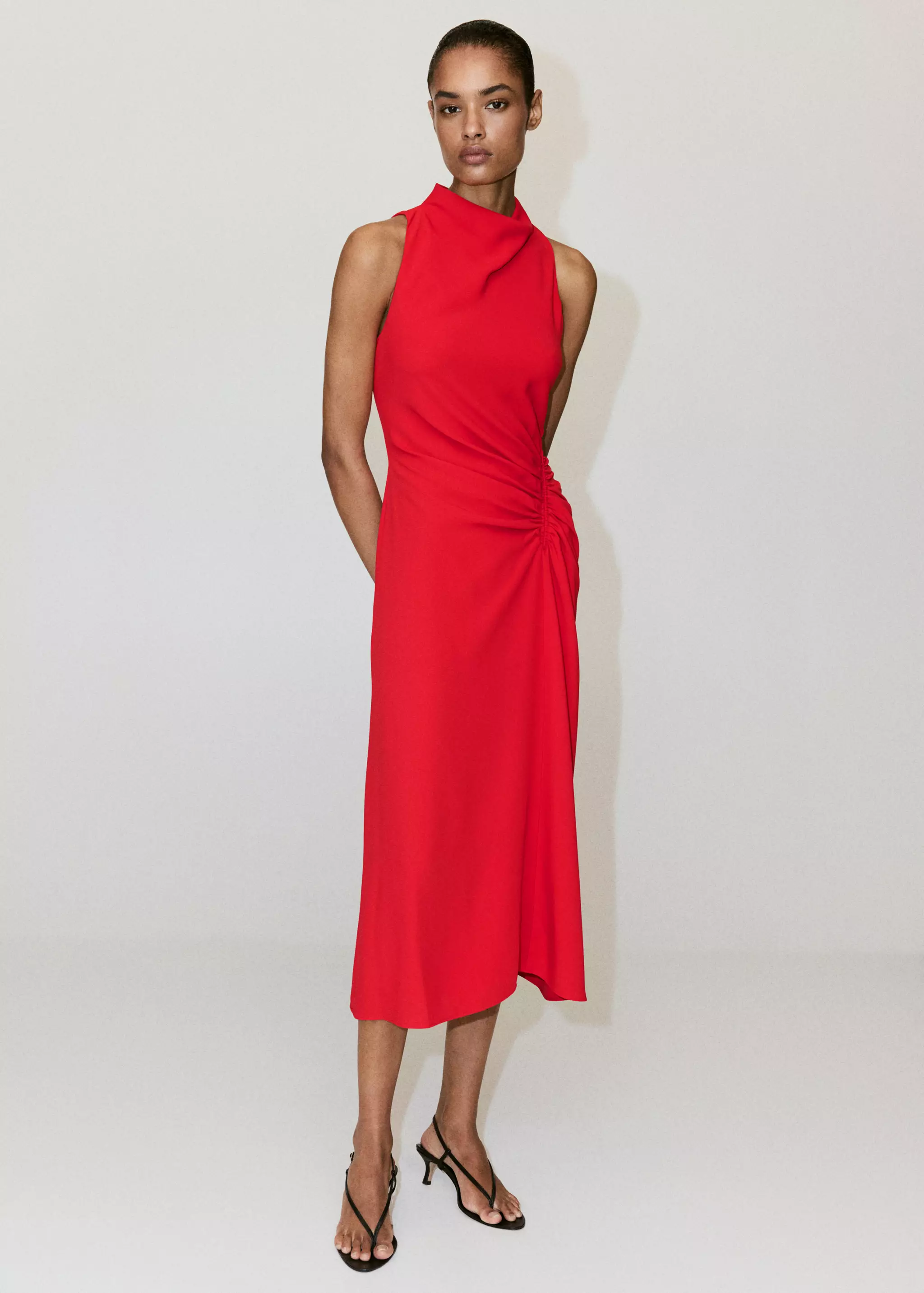 Ruched Dress With Draped Neckline - Women | Mango Usa