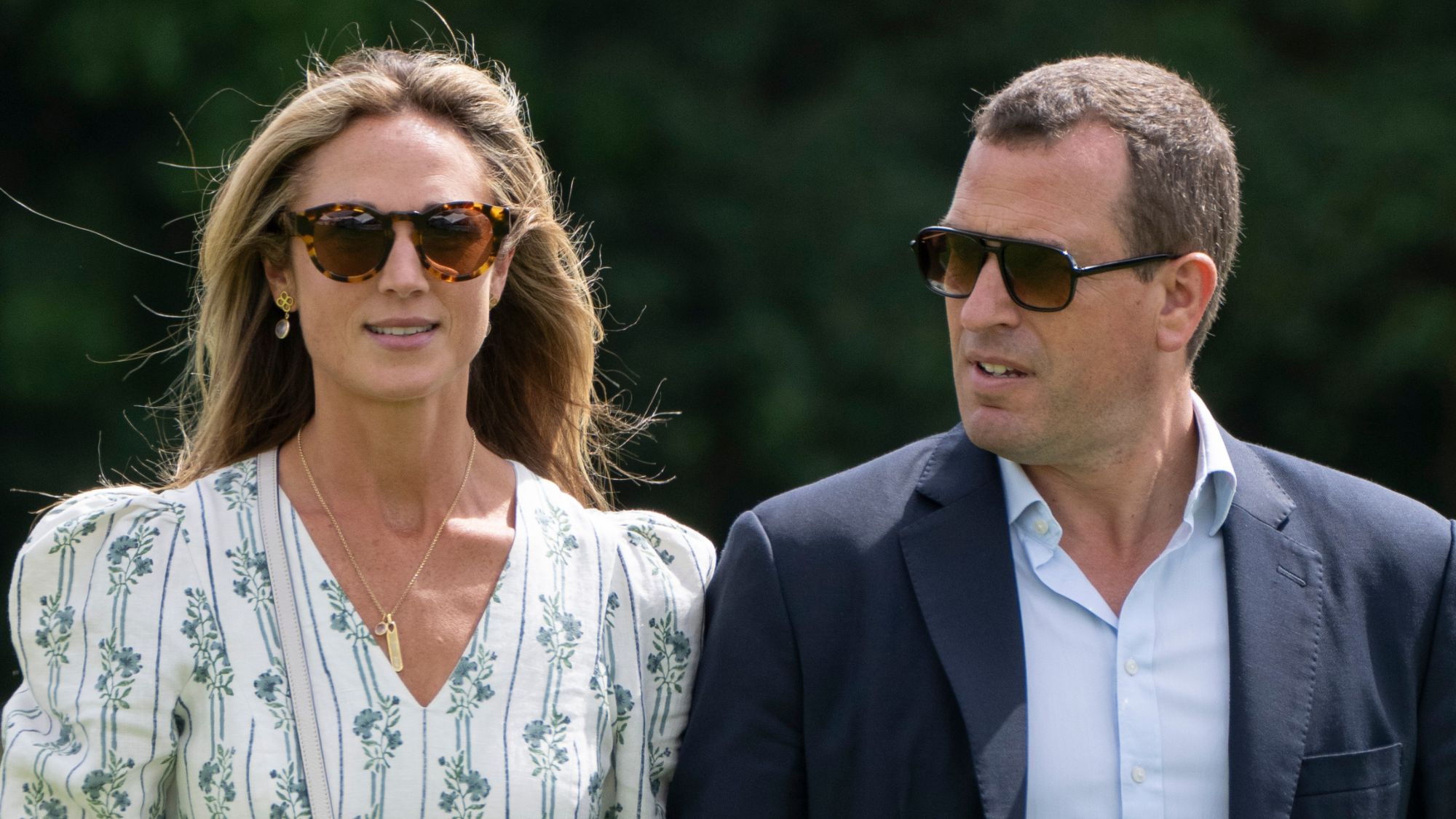 Peter Phillips and Harriet Sperling during the Royal Charity Polo match at Castle Ground on July 12, 2024
