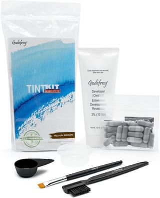 Godefroy at home eyebrow tinting kit set against a white background. 