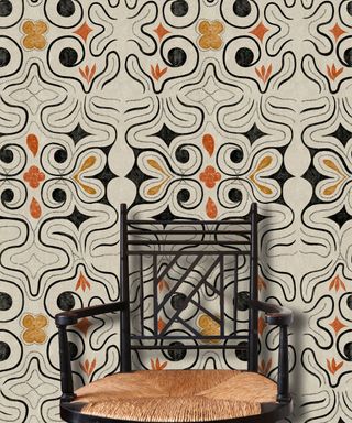 patterned wallpaper with orange black and brown