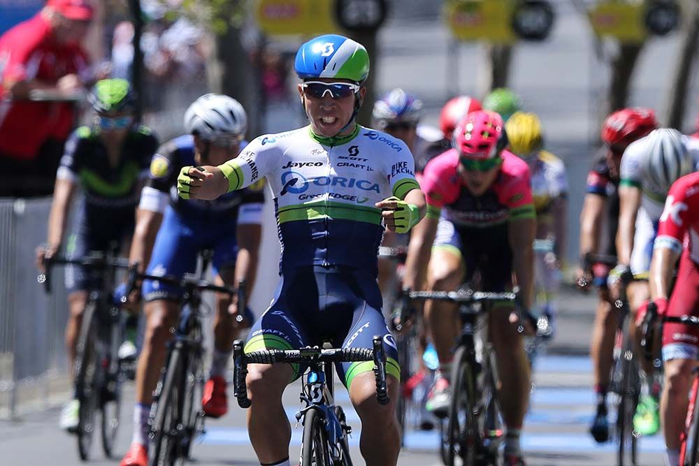 Caleb Ewan (Orica-GreenEdge) celebrates his sprint victory