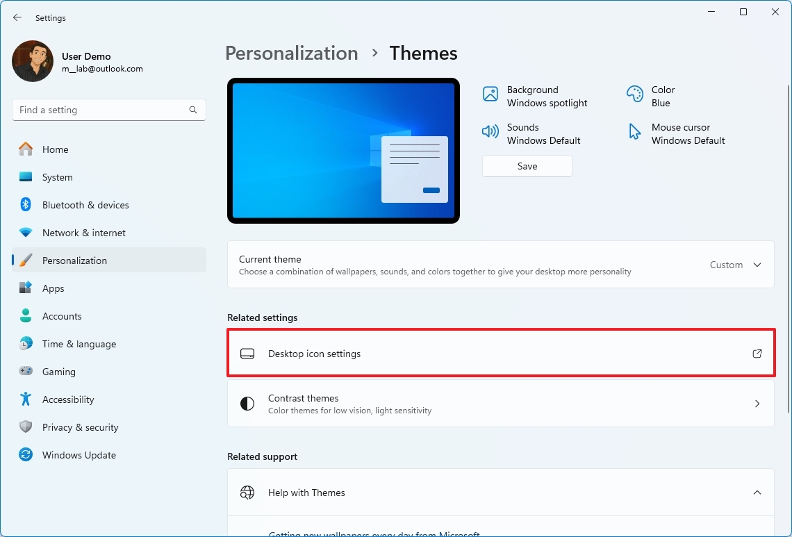 Desktop icon settings