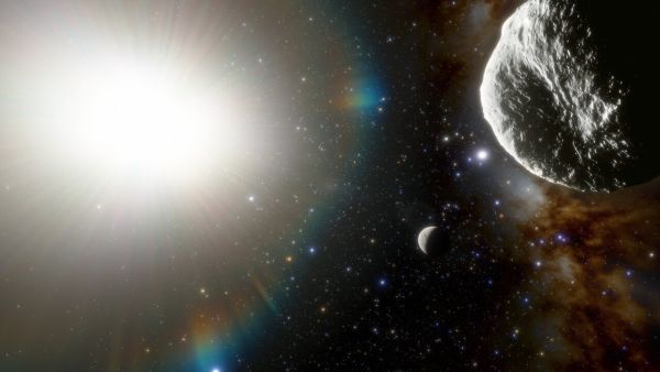 Artist&#039;s illustration of the newfound asteroid 2021 PH27 (foreground), which orbits the sun every 113 Earth days. That&#039;s faster than any other known solar system object except the planet Mercury (seen here below and to the left of 2021 PH27).