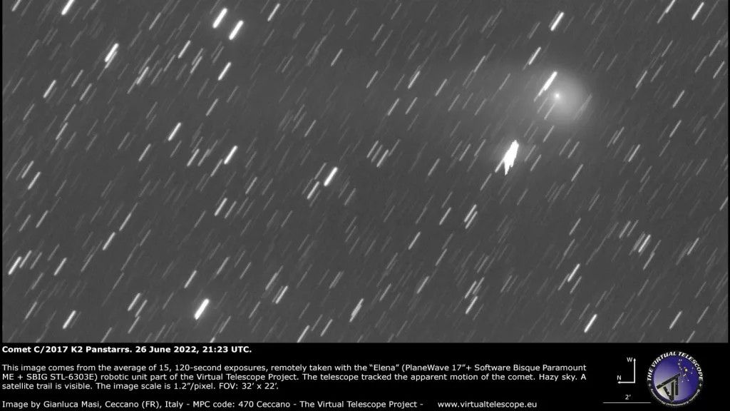 A view of Comet C/2017 K2 PANSTARRS as seen on June 26, 2022.