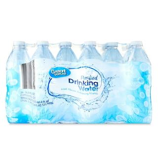 A pack of bottled water in plastic wrap