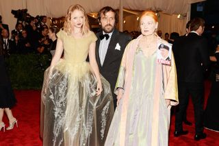 Designer Vivian Westwood (R) and Lily Cole (L) attend the Costume Institute Gala for the "PUNK: Chaos to Couture" exhibition at the Metropolitan Museum of Art on May 6, 2013 in New York City.