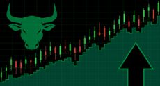 green bull market stock candles point up