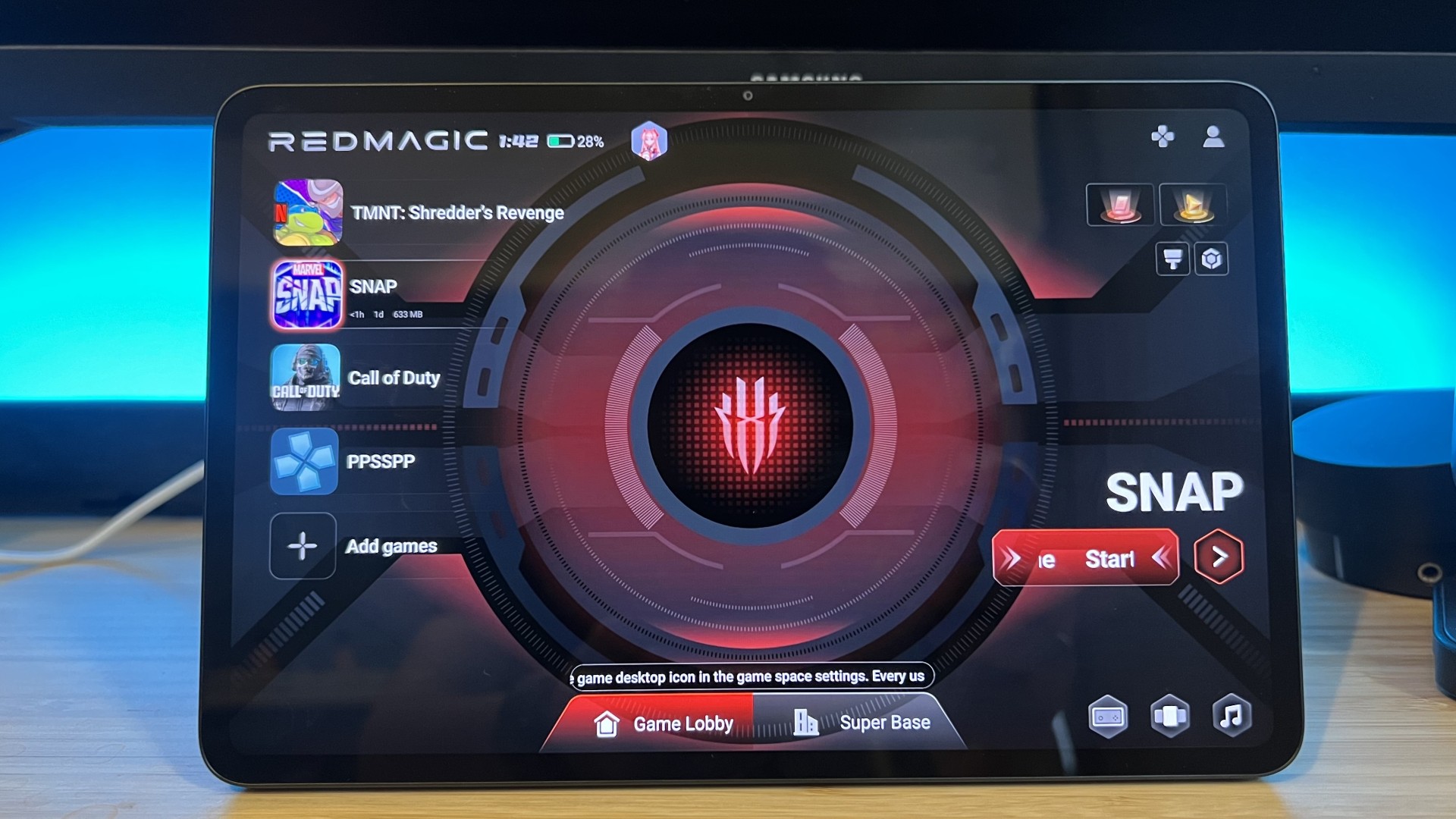 Game Space software running on RedMagic Astra 2 tablet