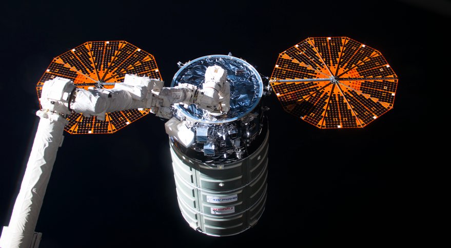 An Orbital ATK Cygnus cargo spacecraft arrives at the International Space Station in October. After departing the ISS, the Cygnus raised its orbit and deployed four Spire cubesats Nov. 25, 2016.