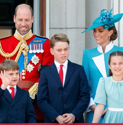 Prince William and Princess Kate with Prince George, Princess Charlotte and Prince Louis on the balcony of Buckingham Palace