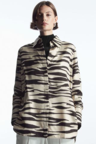 Oversized Zebra-Print Silk Shirt