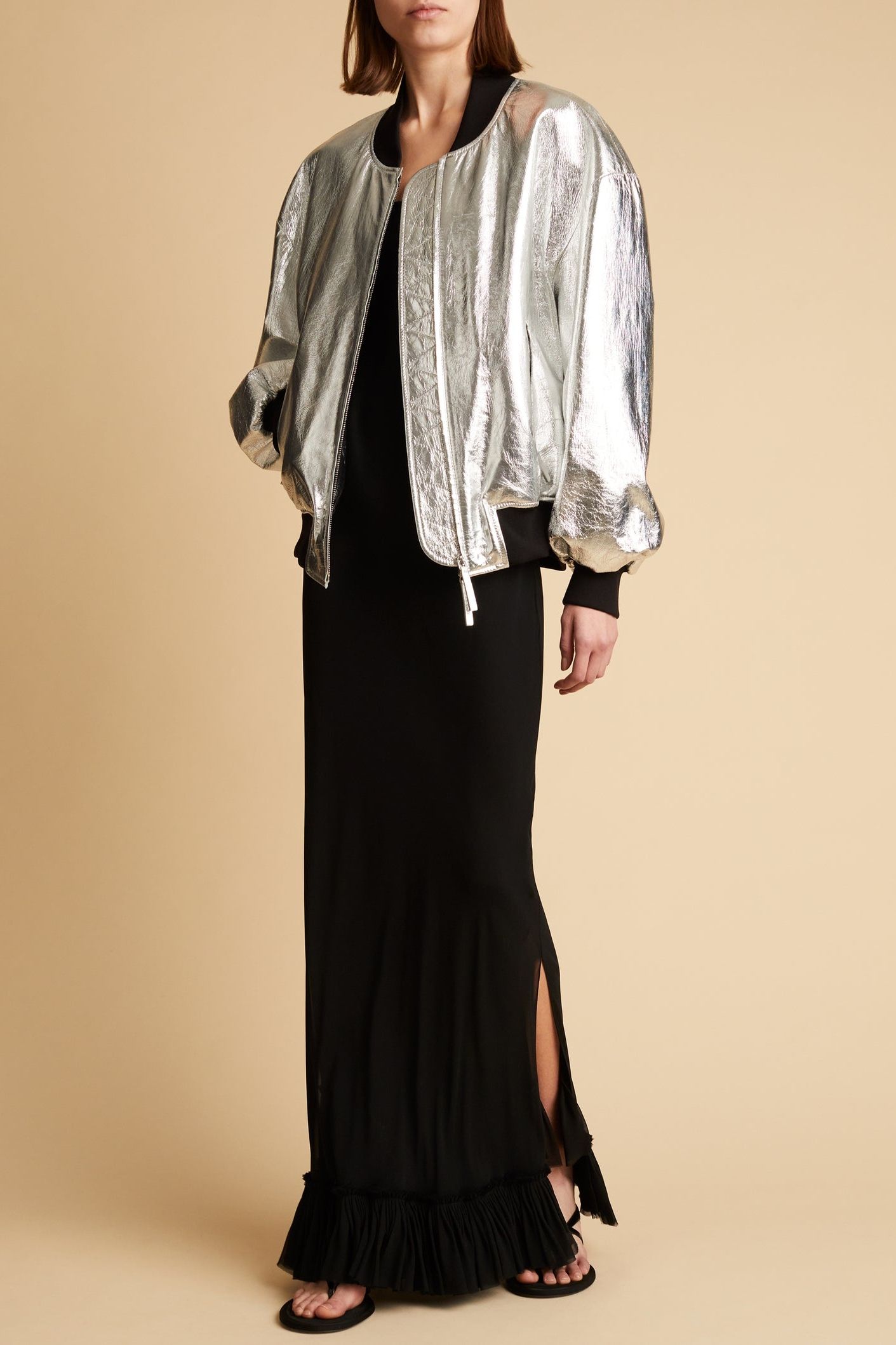 Khaite Cici Jacket in Silver Leather