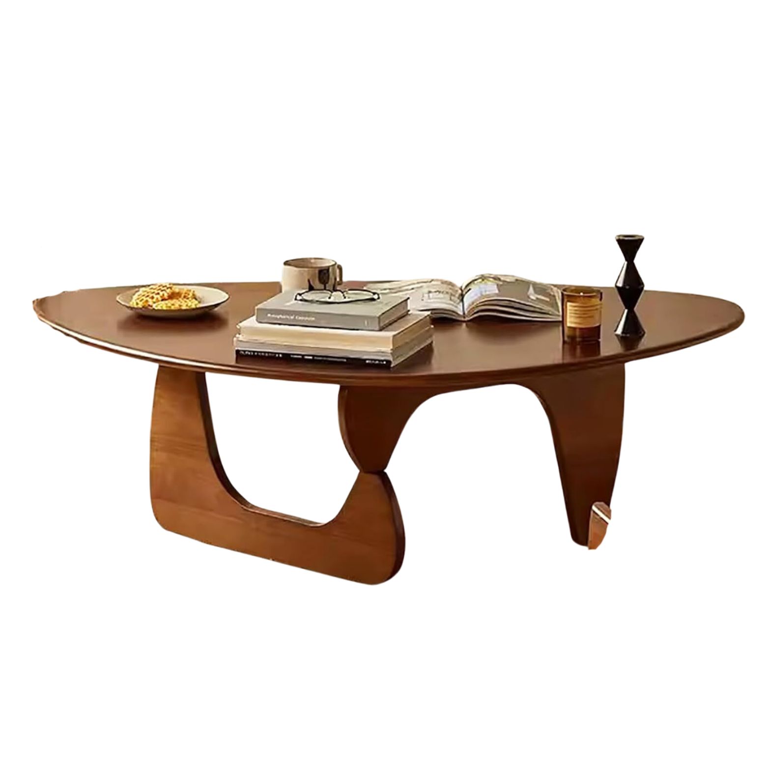 Lebolna Mid-Century Modern Coffee Table,solid Wood Triangle Coffee Table,abstract Coffee Table Wooden Center Table Oval Coffee Table for Living Room(36" Lx23 Wx16 H, Walnut)
