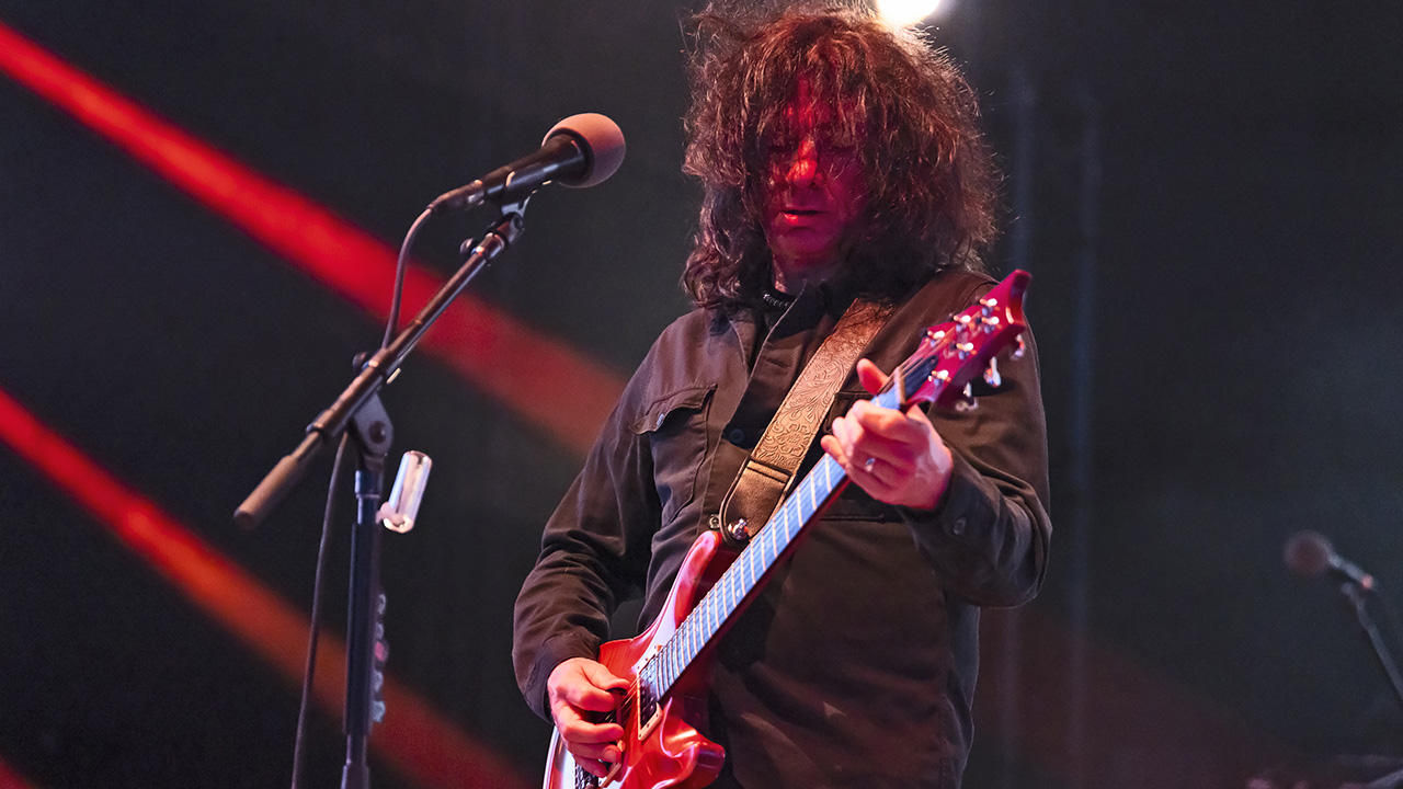 Larry LaLonde of Primus performs at the Michigan Lottery Amphitheatre in Sterling Heights, Michigan on July 16, 2025