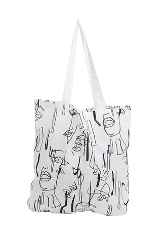 Large Cotton Shopper in Abstract Face Print