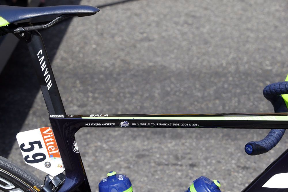 Alejandro Valverde's bike letting everyone know he was the number 1 rider in 2014