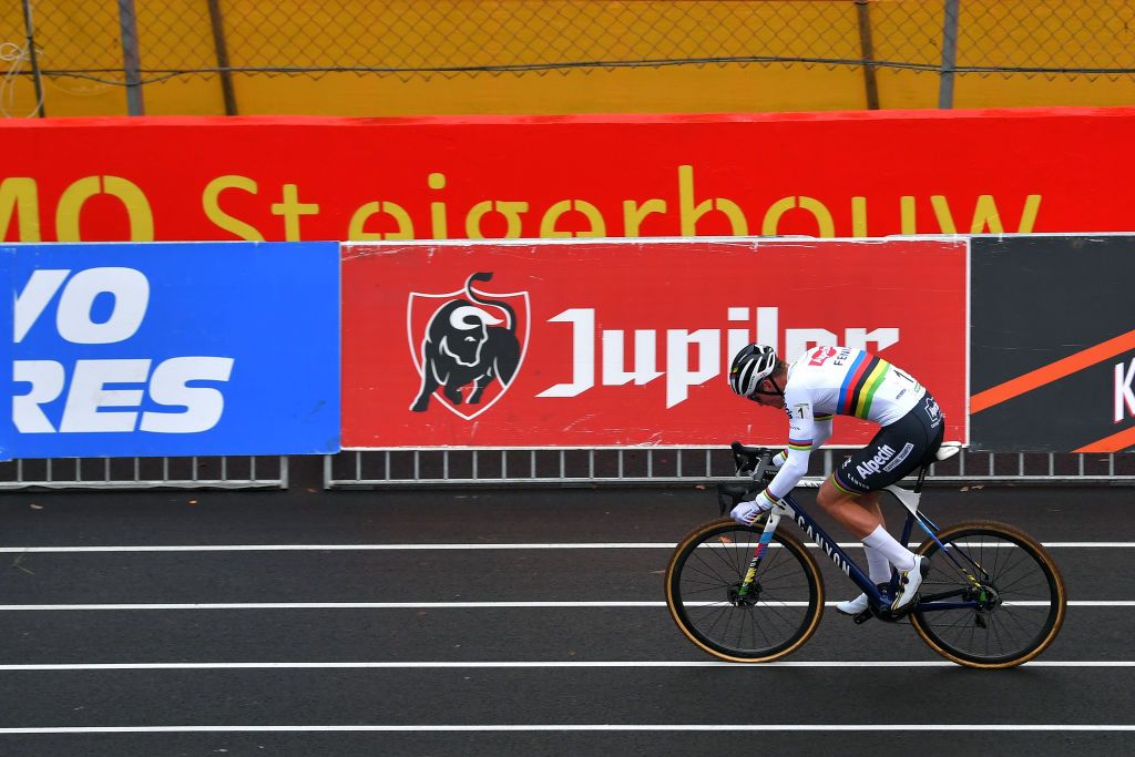 ZOLDER BELGIUM DECEMBER 26 Mathieu Van Der Poel of The Netherlands and Team AlpecinFenix Zolder Circuit during the 16th HeusdenZolder World Cup 2020 Men Elite CX SPHeusdenZolder SuperprestigeCX Cyclocross on December 26 2020 in Zolder Belgium Photo by Luc ClaessenGetty Images