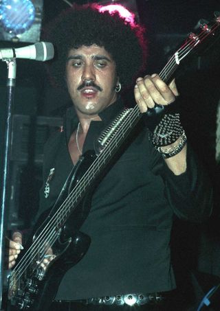 Phil Lynott onstage with Grand Slam in 1984