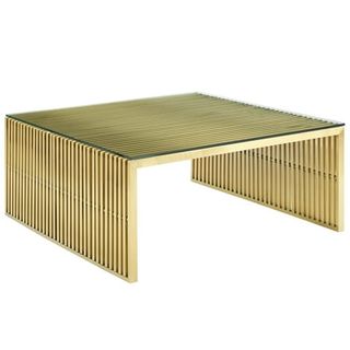 Modway Gridiron Stainless Steel Coffee Table in Gold