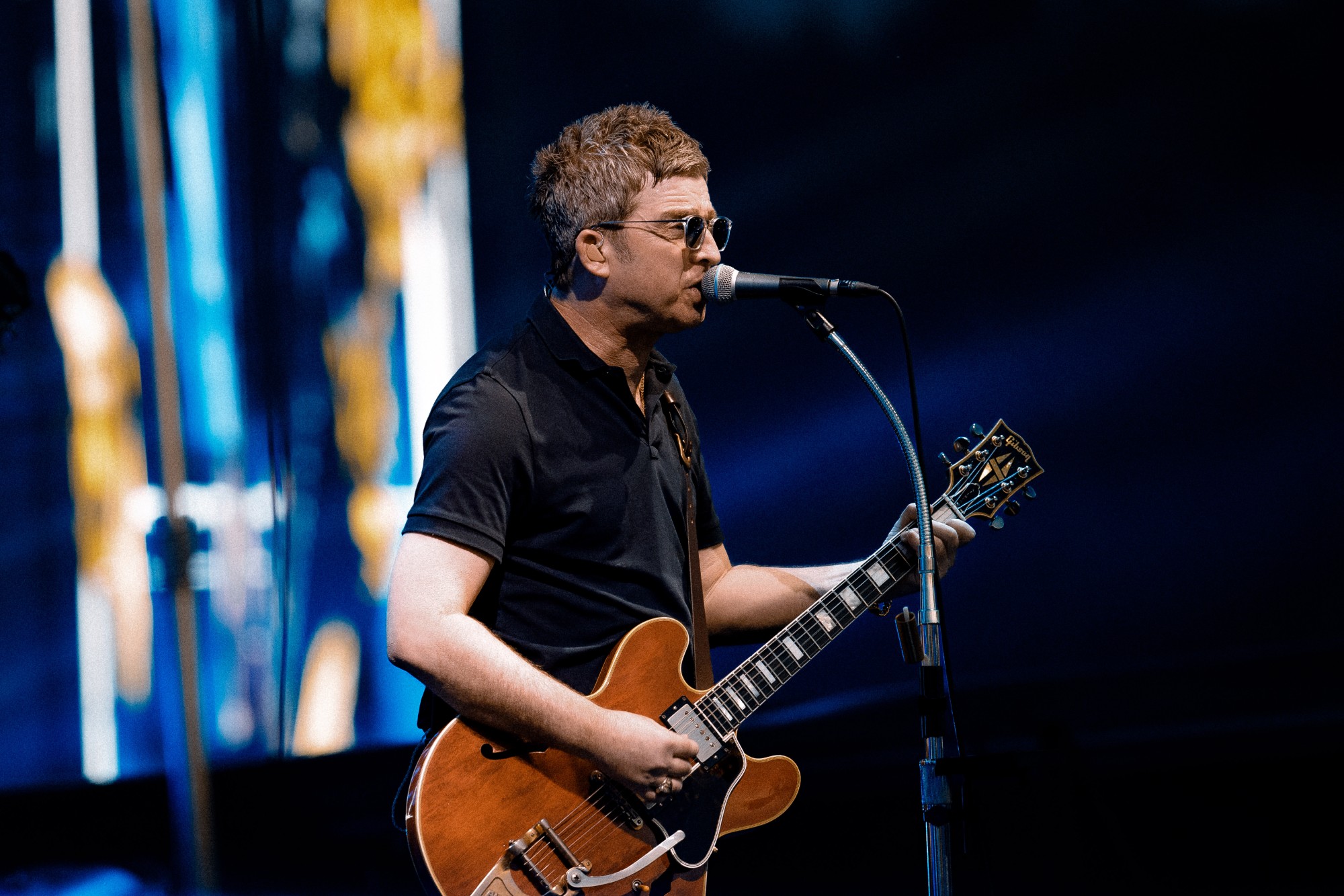 Noel Gallagher from Oasis performing on stage at Heaton Park in Manchester, July 2025.