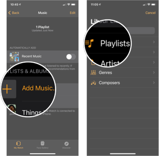 Adding Playlists To Apple Watch: Tap Add Music and then tap playlists.