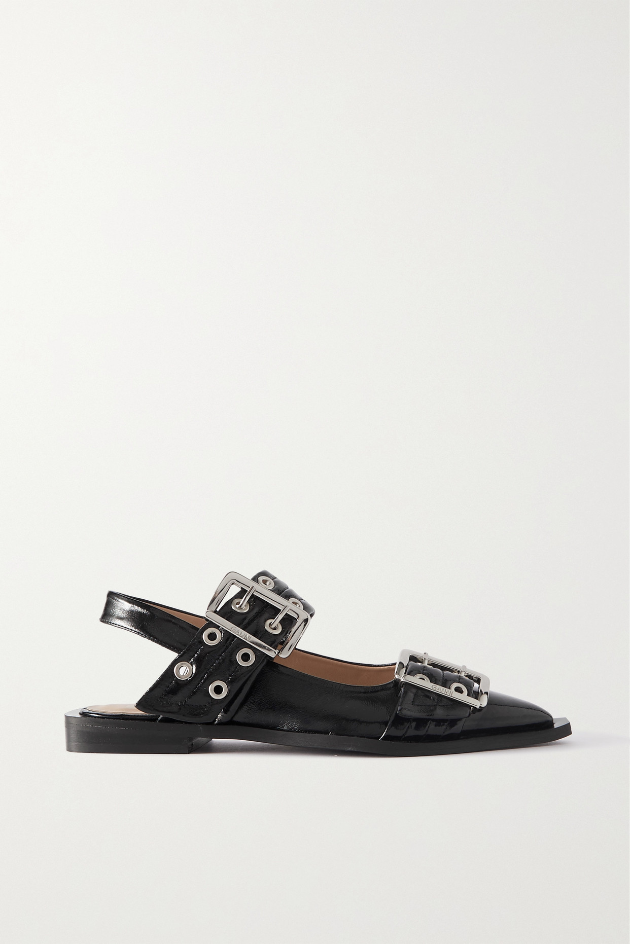 + Net Sustain Buckled Eyelet-Embellished Recycled Faux Patent-Leather Ballet Flats