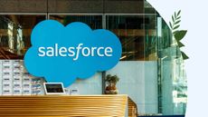 Salesforce logo above reception desk