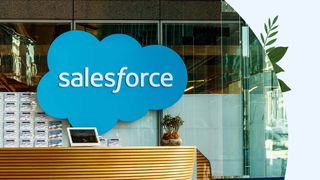 Salesforce logo above reception desk