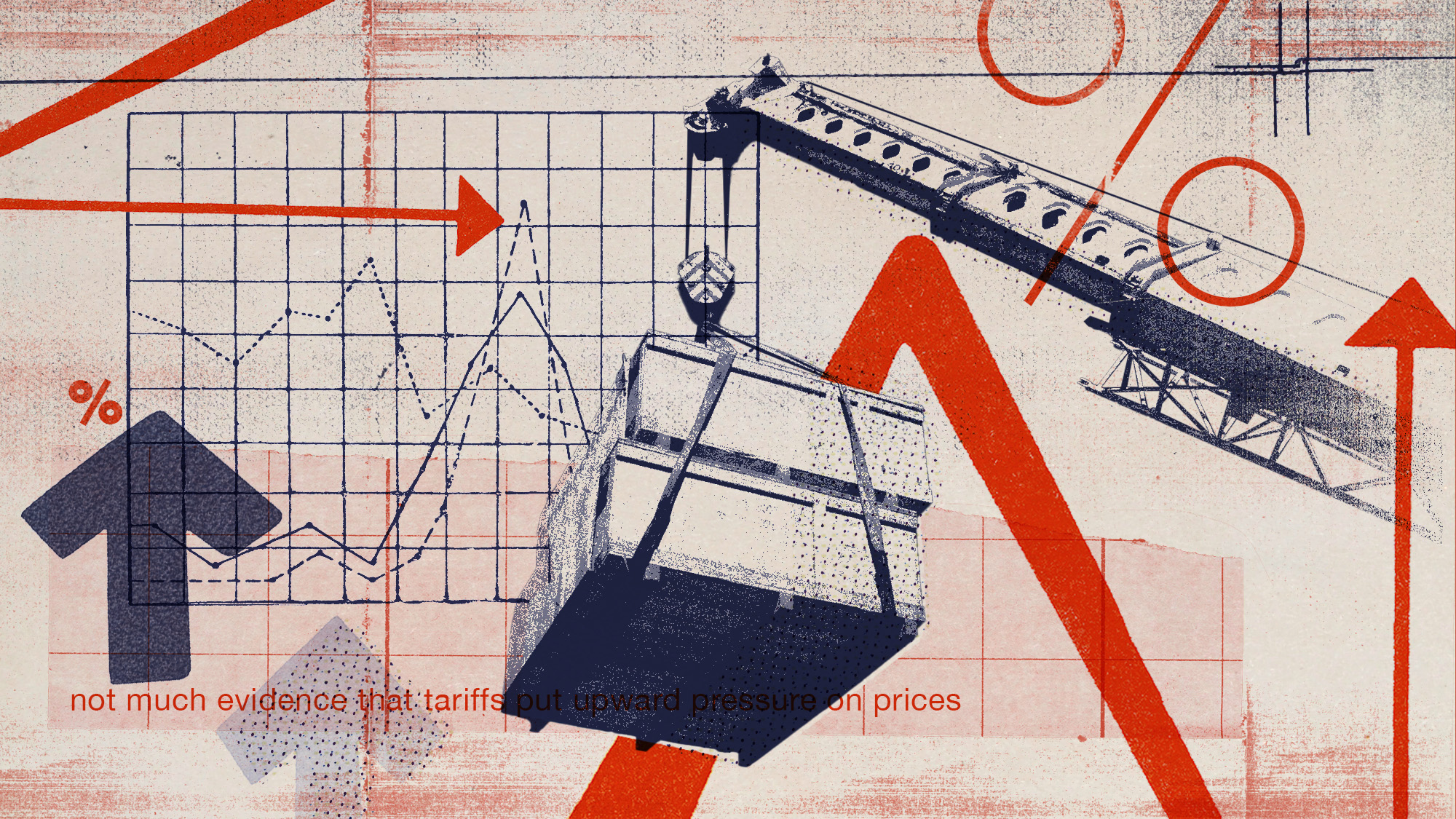 Photo collage of a shipping crate, charts and arrows 