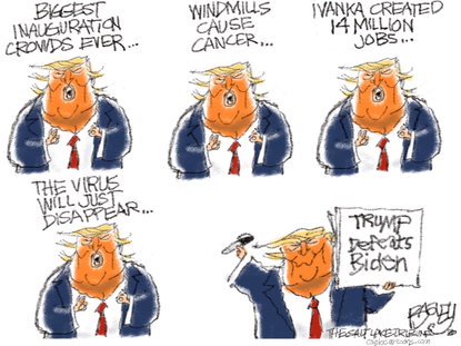 Political Cartoon U.S. Trump Biden victory 2020